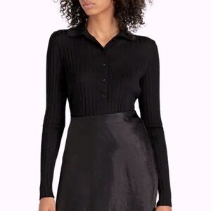 Vince Wool Ribbed Polo Collared Sweater Size Medium Black
